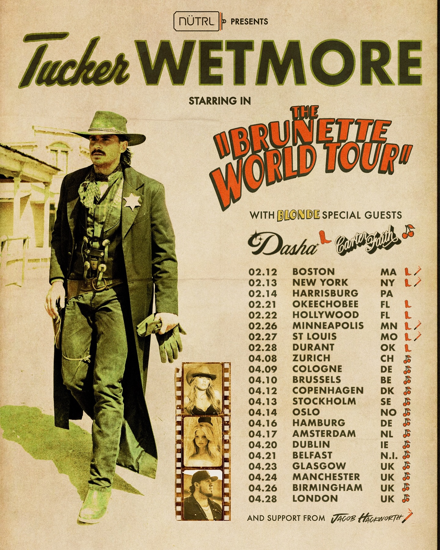 Tucker Wetmore The Brunette World Tour Tour Poster 2026